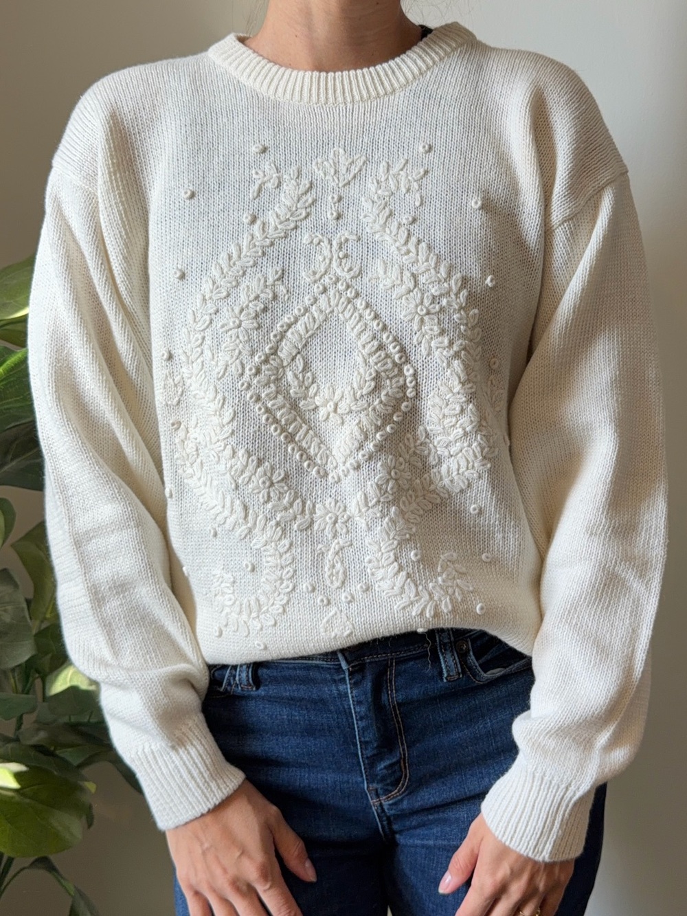 Vintage Cream Embroidered Sweater